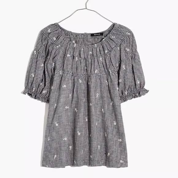 Daisy Embroidered Shirred Puff-Sleeve Top - Picture 2 of 3